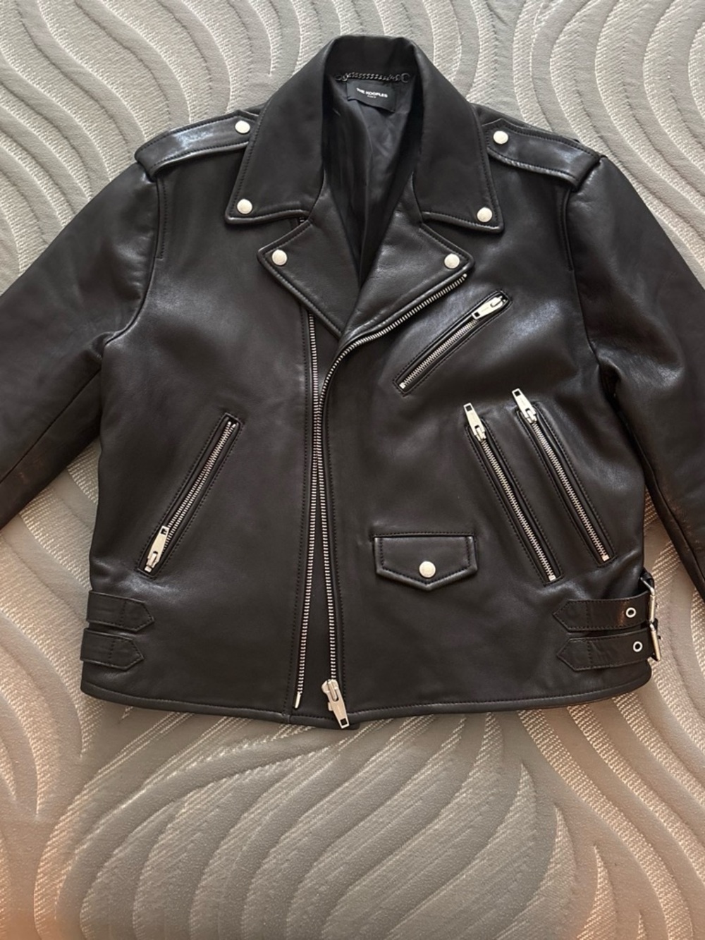 The Kooples Black Leather Jacket with Chain Detail